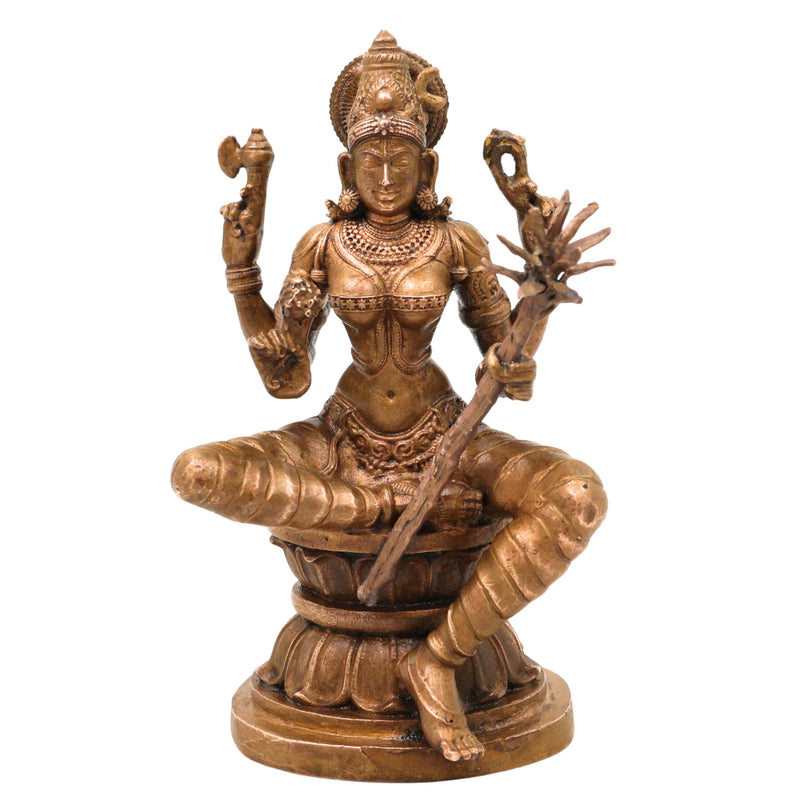 Bronze Raj Rajeshwari Idol, Sri Rajarajeshwari Lalita Tripurasundari Panchaloha Vigraham, Adi Parashakti Shodashi Devi South Indian Temple Sculpture, Brown, 4 Inch, 1 Piece