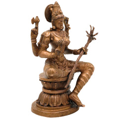 Bronze Raj Rajeshwari Idol, Sri Rajarajeshwari Lalita Tripurasundari Panchaloha Vigraham, Adi Parashakti Shodashi Devi South Indian Temple Sculpture, Brown, 4 Inch, 1 Piece