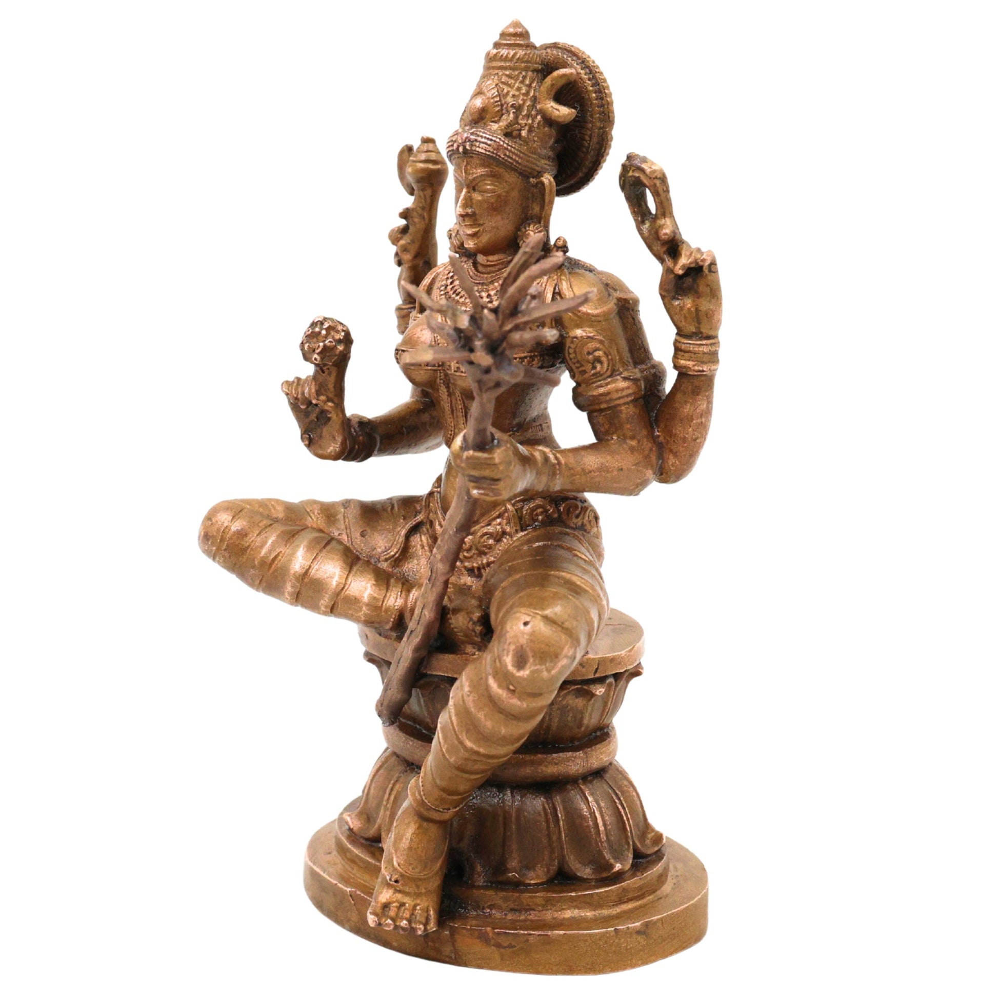 Bronze Raj Rajeshwari Idol, Sri Rajarajeshwari Lalita Tripurasundari Panchaloha Vigraham, Adi Parashakti Shodashi Devi South Indian Temple Sculpture, Brown, 4 Inch, 1 Piece