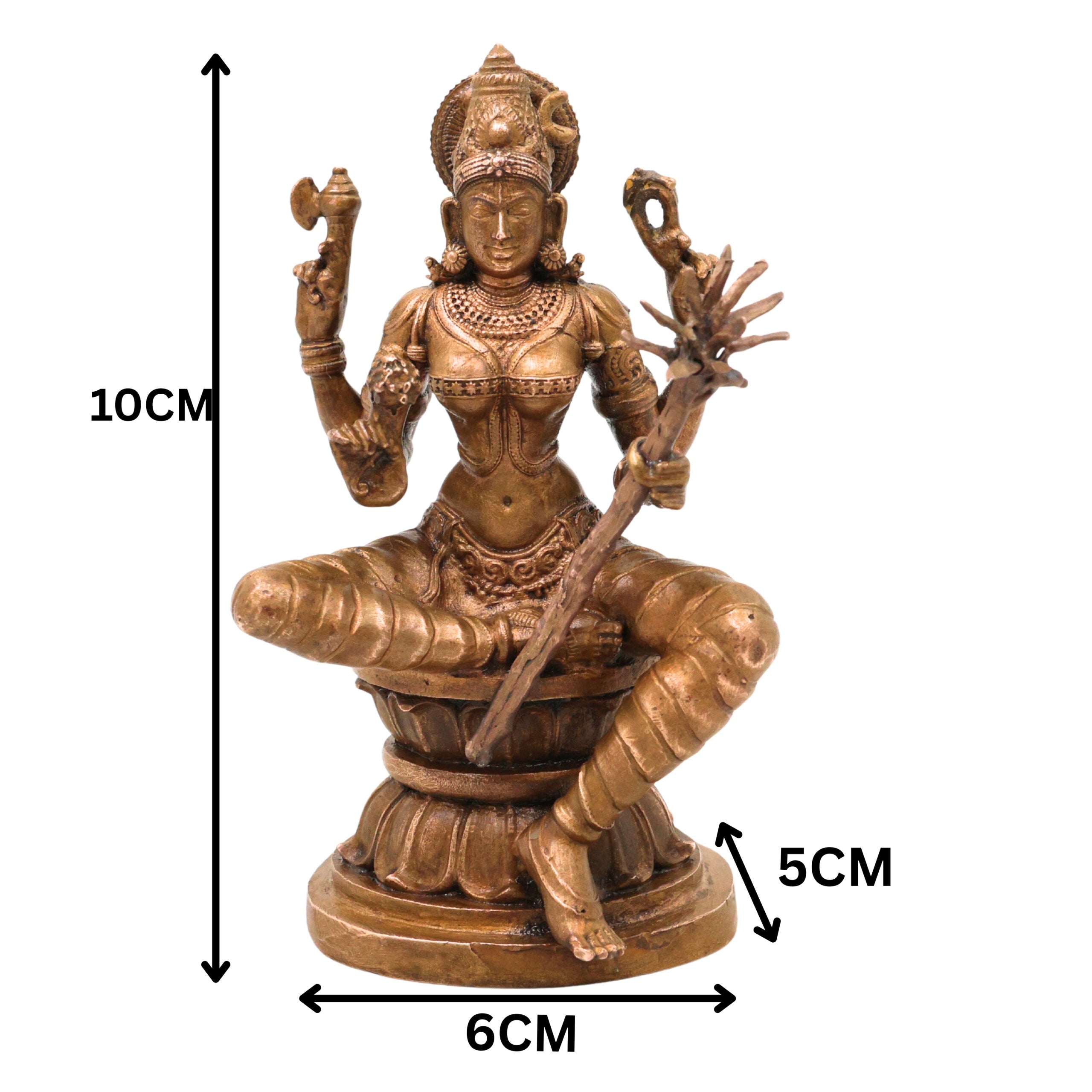 Bronze Raj Rajeshwari Idol, Sri Rajarajeshwari Lalita Tripurasundari Panchaloha Vigraham, Adi Parashakti Shodashi Devi South Indian Temple Sculpture, Brown, 4 Inch, 1 Piece