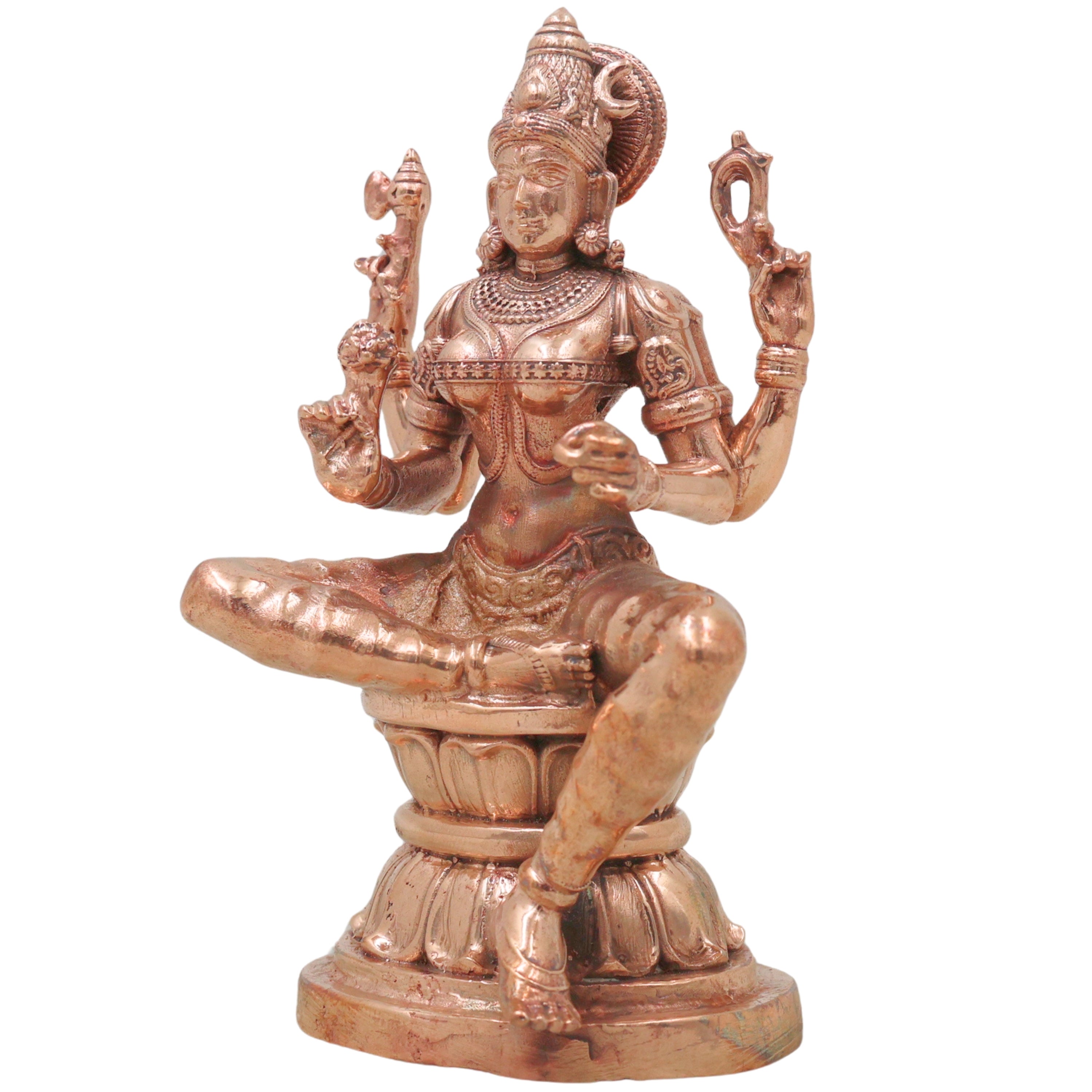 Bronze Raj Rajeshwari Idol, Sri Lalita Tripura Sundari Chola Art Murti for Pooja, Home Temple & Gifting, Gold, 4.5 Inch, 1 Piece
