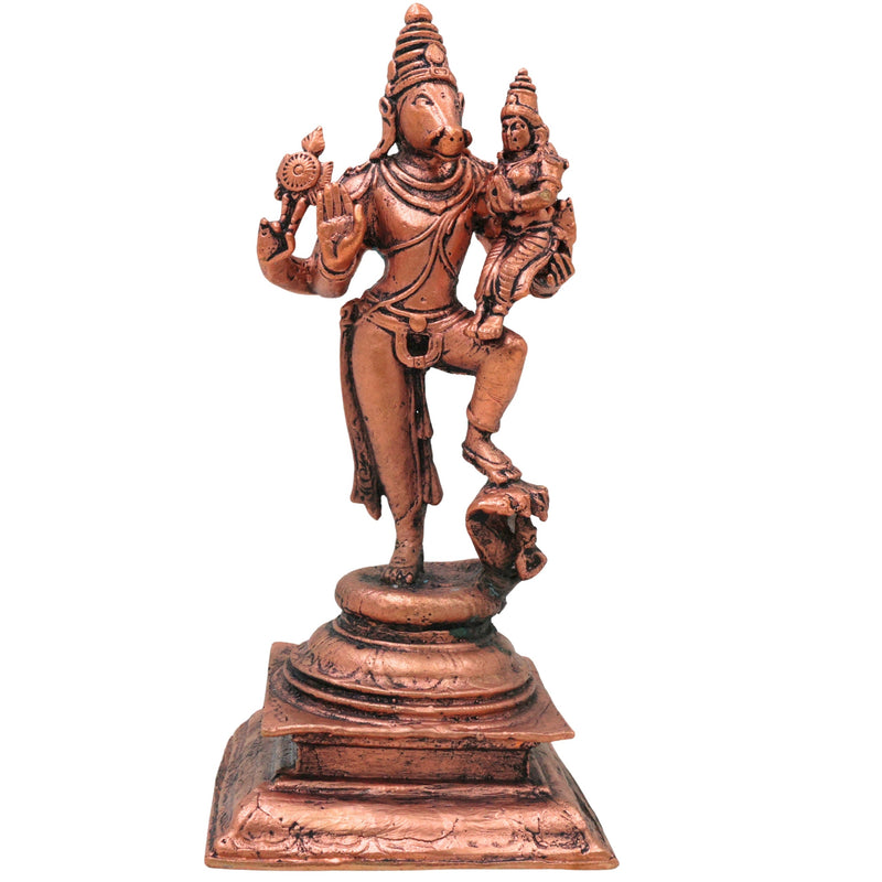 Copper Varaha Lakshmi Idol, Tamra Mahalakshmi Varaha Swamy Vigraha Murti for Pooja, Mandir & Vastu Home Decor, Brown, 8 Inch, 1 Piece