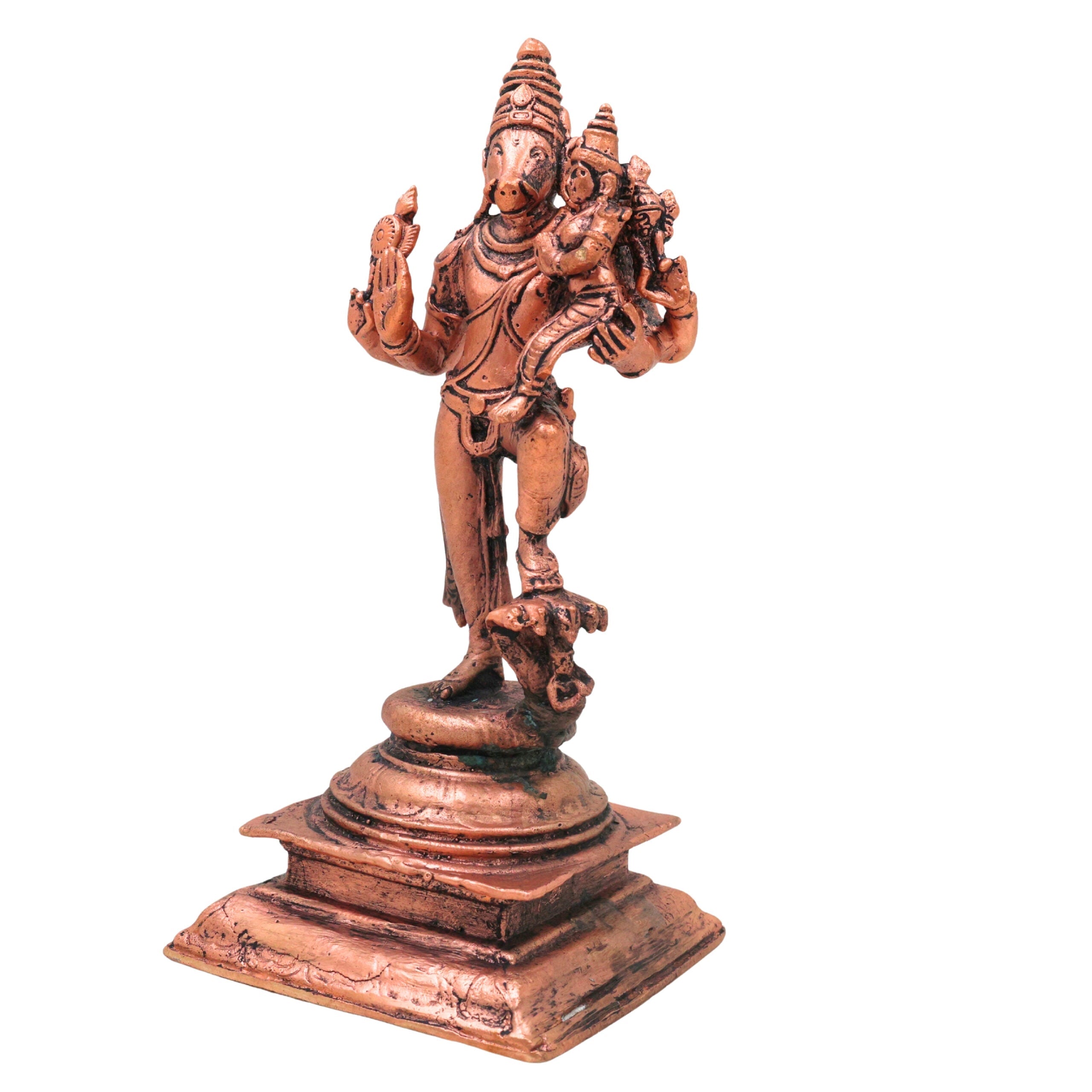 Copper Varaha Lakshmi Idol, Tamra Mahalakshmi Varaha Swamy Vigraha Murti for Pooja, Mandir & Vastu Home Decor, Brown, 8 Inch, 1 Piece