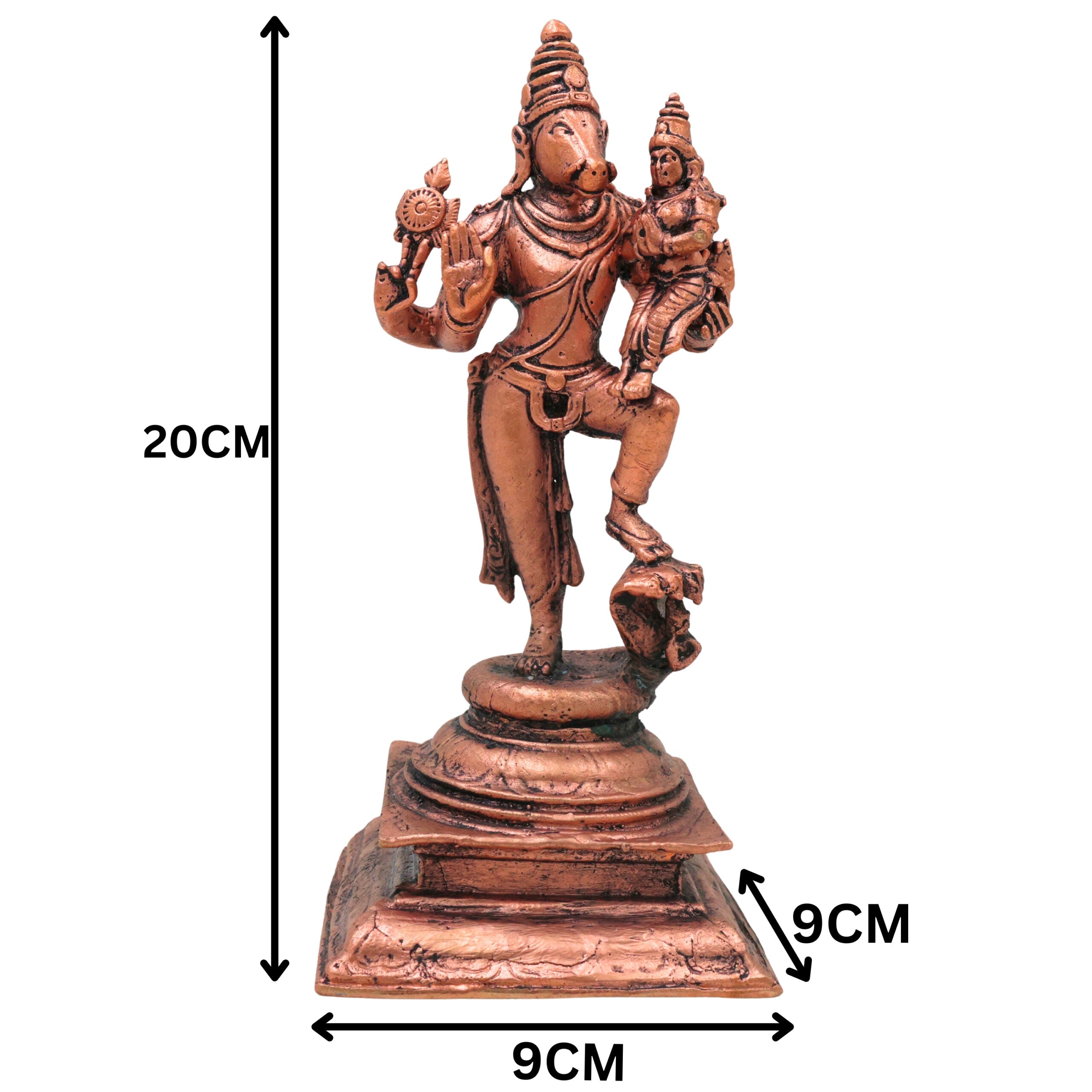 Copper Varaha Lakshmi Idol, Tamra Mahalakshmi Varaha Swamy Vigraha Murti for Pooja, Mandir & Vastu Home Decor, Brown, 8 Inch, 1 Piece