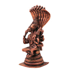 Copper Sri Hayagriva Lakshmi Idol with Nag Aura, Tamra Lakshmi Hayagreeva Swamy Murti for Pooja Mandir Decor, Brown, 6.5 Inch, 1 Piece