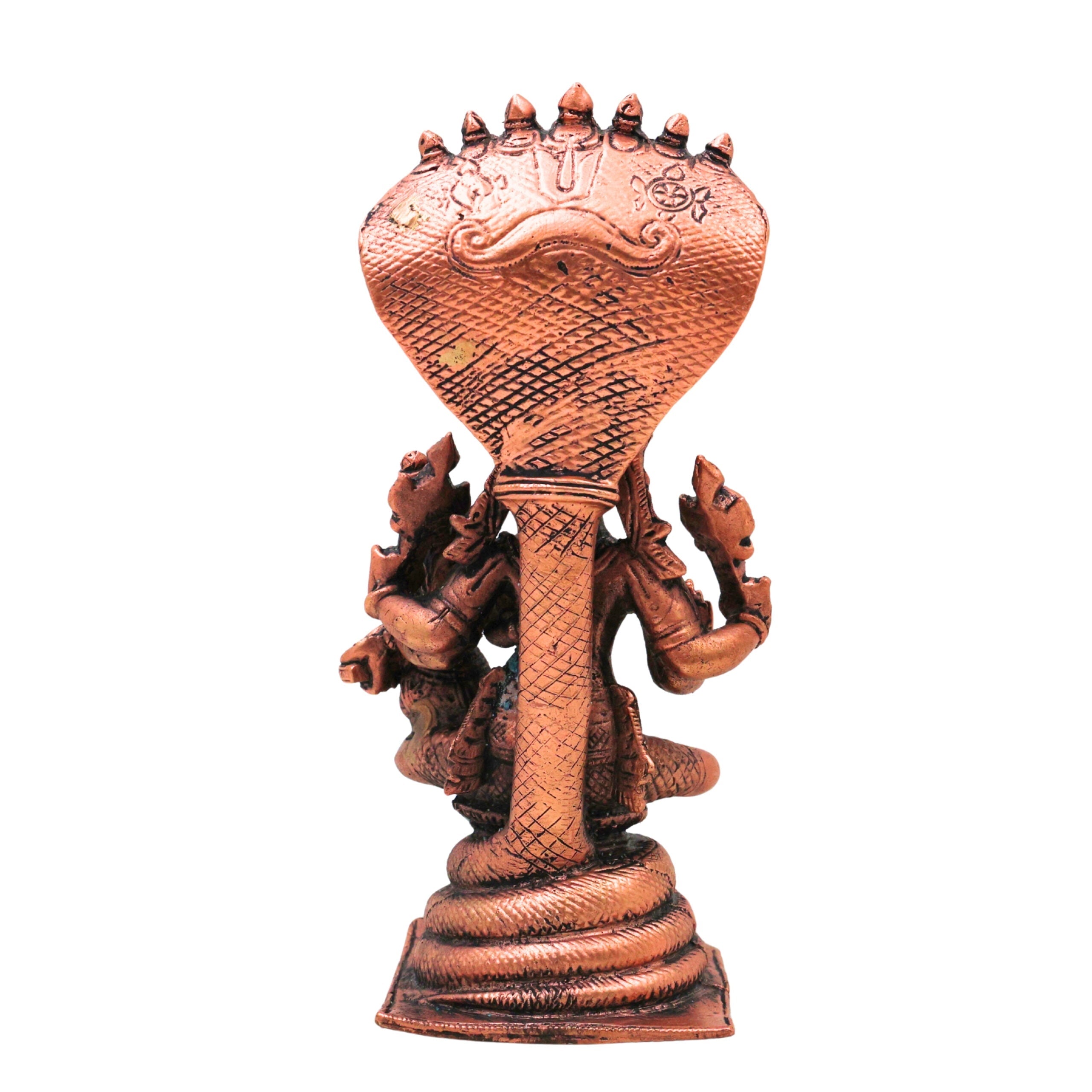 Copper Sri Hayagriva Lakshmi Idol with Nag Aura, Tamra Lakshmi Hayagreeva Swamy Murti for Pooja Mandir Decor, Brown, 6.5 Inch, 1 Piece