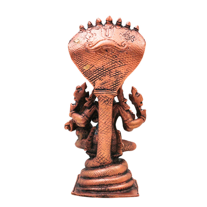 Copper Sri Hayagriva Lakshmi Idol with Nag Aura, Tamra Lakshmi Hayagreeva Swamy Murti for Pooja Mandir Decor, Brown, 6.5 Inch, 1 Piece