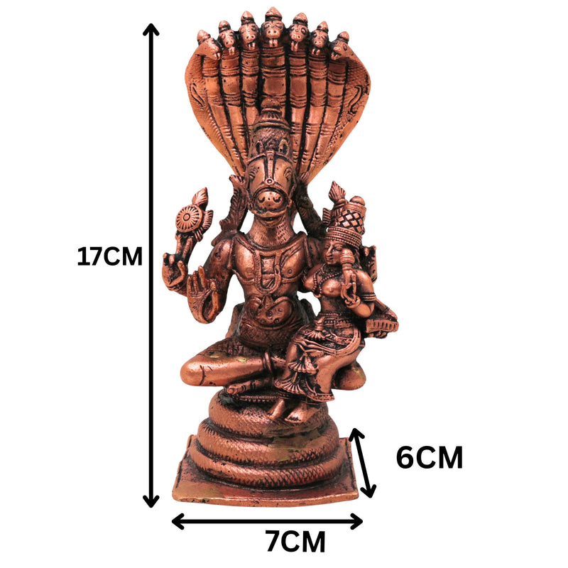 Copper Sri Hayagriva Lakshmi Idol with Nag Aura, Tamra Lakshmi Hayagreeva Swamy Murti for Pooja Mandir Decor, Brown, 6.5 Inch, 1 Piece