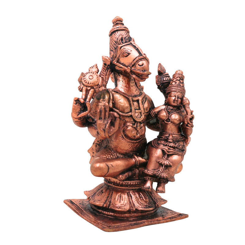 Copper Hayagriva Lakshmi Idol, Sri Lakshmi Hayagreeva Swamy Tamra Murti, Hayagriva Mahalakshmi Vigraha, Lakshmi Hayagriva Perumal Statue for Pooja Mandir Decor, Brown, 4.5 Inch, 1 Piece