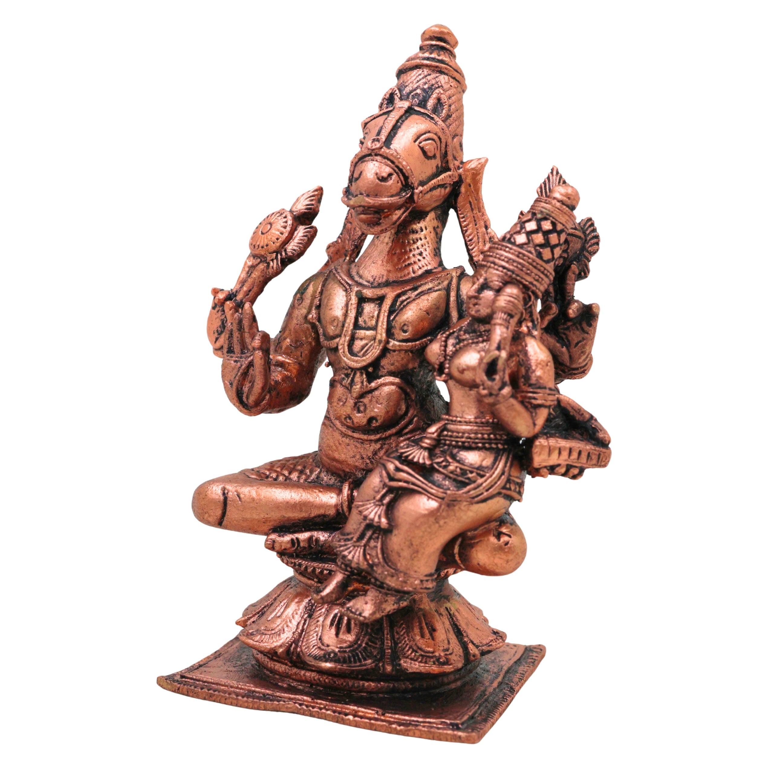 Copper Hayagriva Lakshmi Idol, Sri Lakshmi Hayagreeva Swamy Tamra Murti, Hayagriva Mahalakshmi Vigraha, Lakshmi Hayagriva Perumal Statue for Pooja Mandir Decor, Brown, 4.5 Inch, 1 Piece
