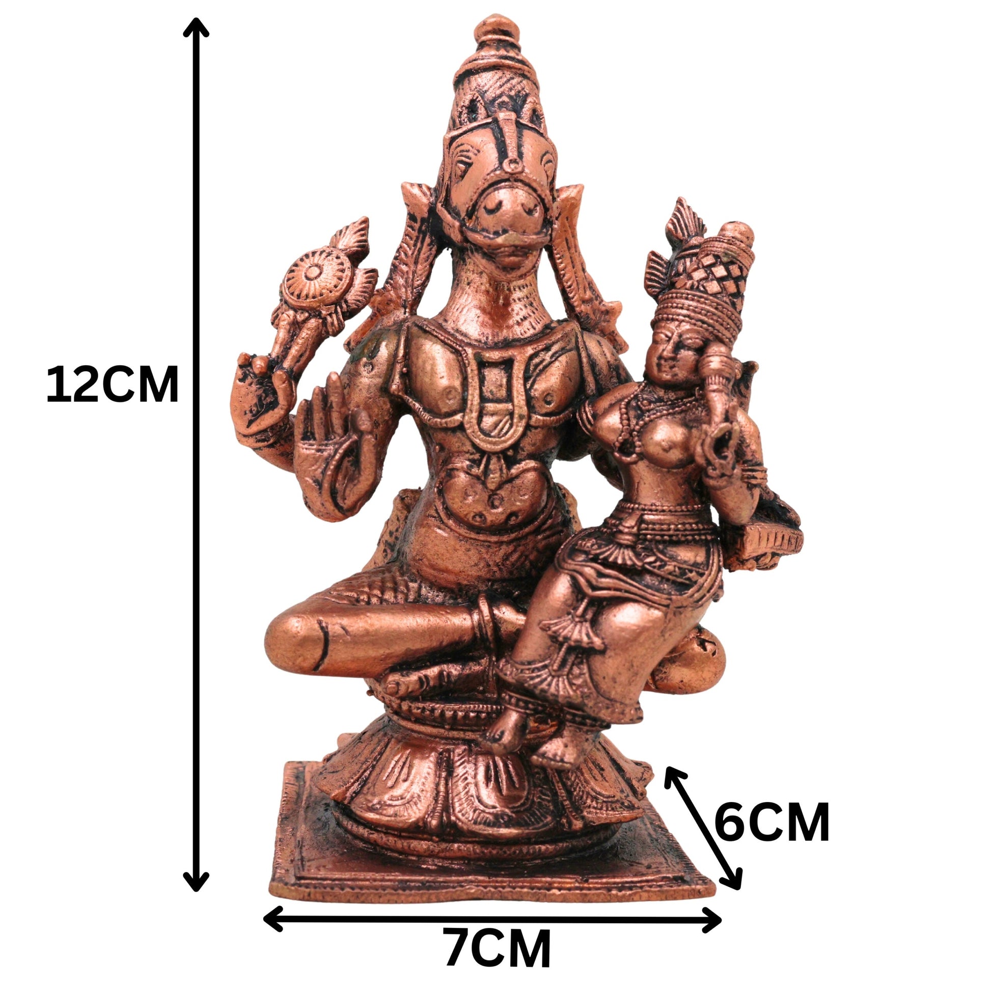 Copper Hayagriva Lakshmi Idol, Sri Lakshmi Hayagreeva Swamy Tamra Murti, Hayagriva Mahalakshmi Vigraha, Lakshmi Hayagriva Perumal Statue for Pooja Mandir Decor, Brown, 4.5 Inch, 1 Piece