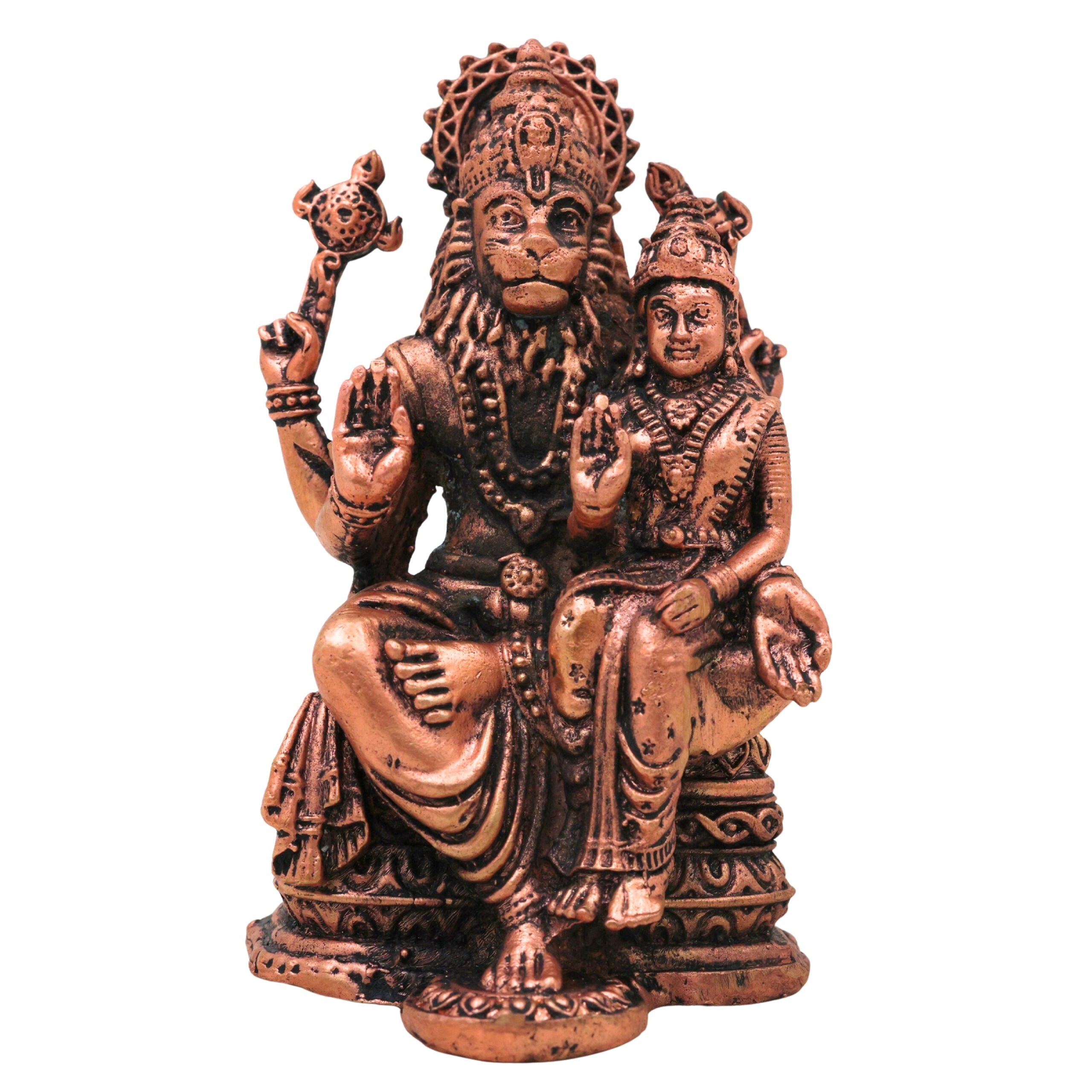 Copper Lakshmi Narasimha Idol, Tamra Lakshmi Narasimha Swamy Murti Vigraha, Sri Lakshmi Narasimhar Statue for Pooja, Home Temple & Spiritual Decor, Brown, 4 Inch, 1 Piece
