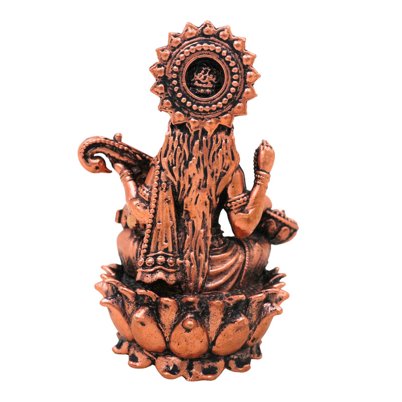 Copper Saraswati Idol, Tamra Sharada Vagdevi Veena Pani Murti, Hansavahini Vidyadayini Saraswathi Vigraham for Pooja, Home Decor & Study Table, Brown, 3 Inch, 1 Piece
