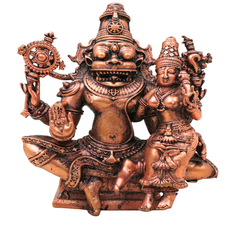 Copper Lakshmi Narasimha Idol Tamra Vigraha Sri Narasimhaswamy Murti Statue for Pooja Home Decor, Brown, 4 Inch, 1 Piece