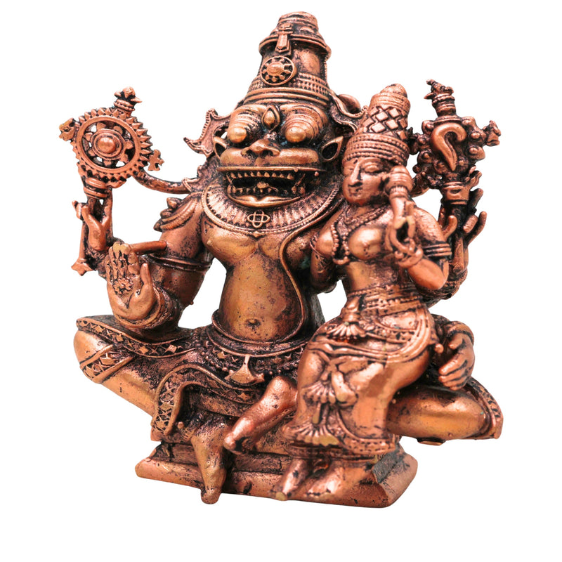 Copper Lakshmi Narasimha Idol Tamra Vigraha Sri Narasimhaswamy Murti Statue for Pooja Home Decor, Brown, 4 Inch, 1 Piece
