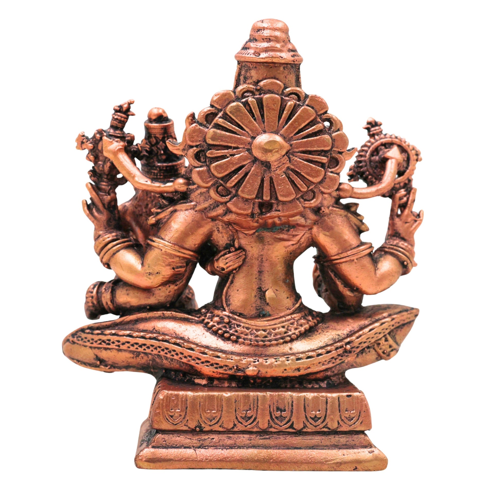 Copper Lakshmi Narasimha Idol Tamra Vigraha Sri Narasimhaswamy Murti Statue for Pooja Home Decor, Brown, 4 Inch, 1 Piece