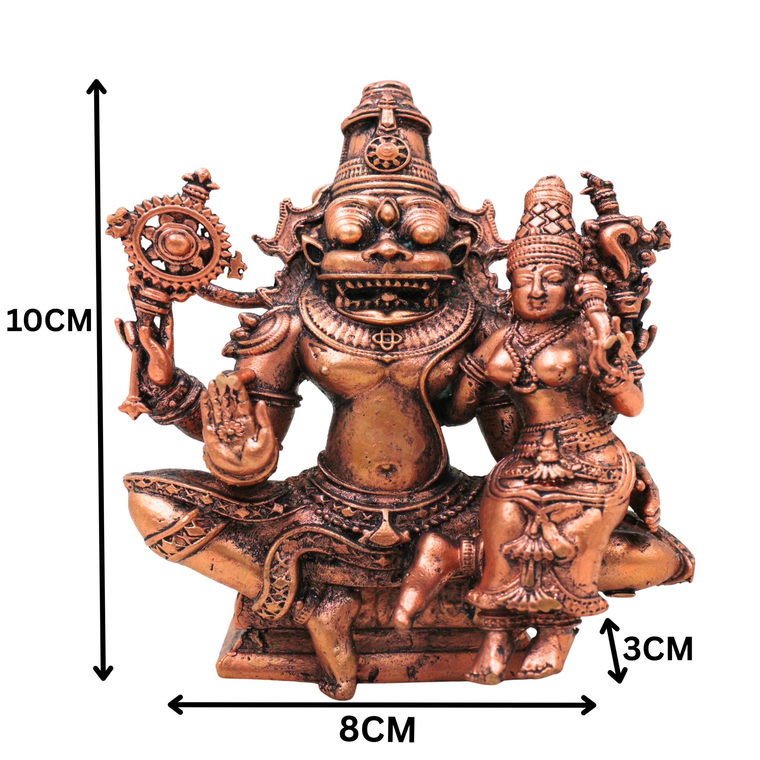 Copper Lakshmi Narasimha Idol Tamra Vigraha Sri Narasimhaswamy Murti Statue for Pooja Home Decor, Brown, 4 Inch, 1 Piece