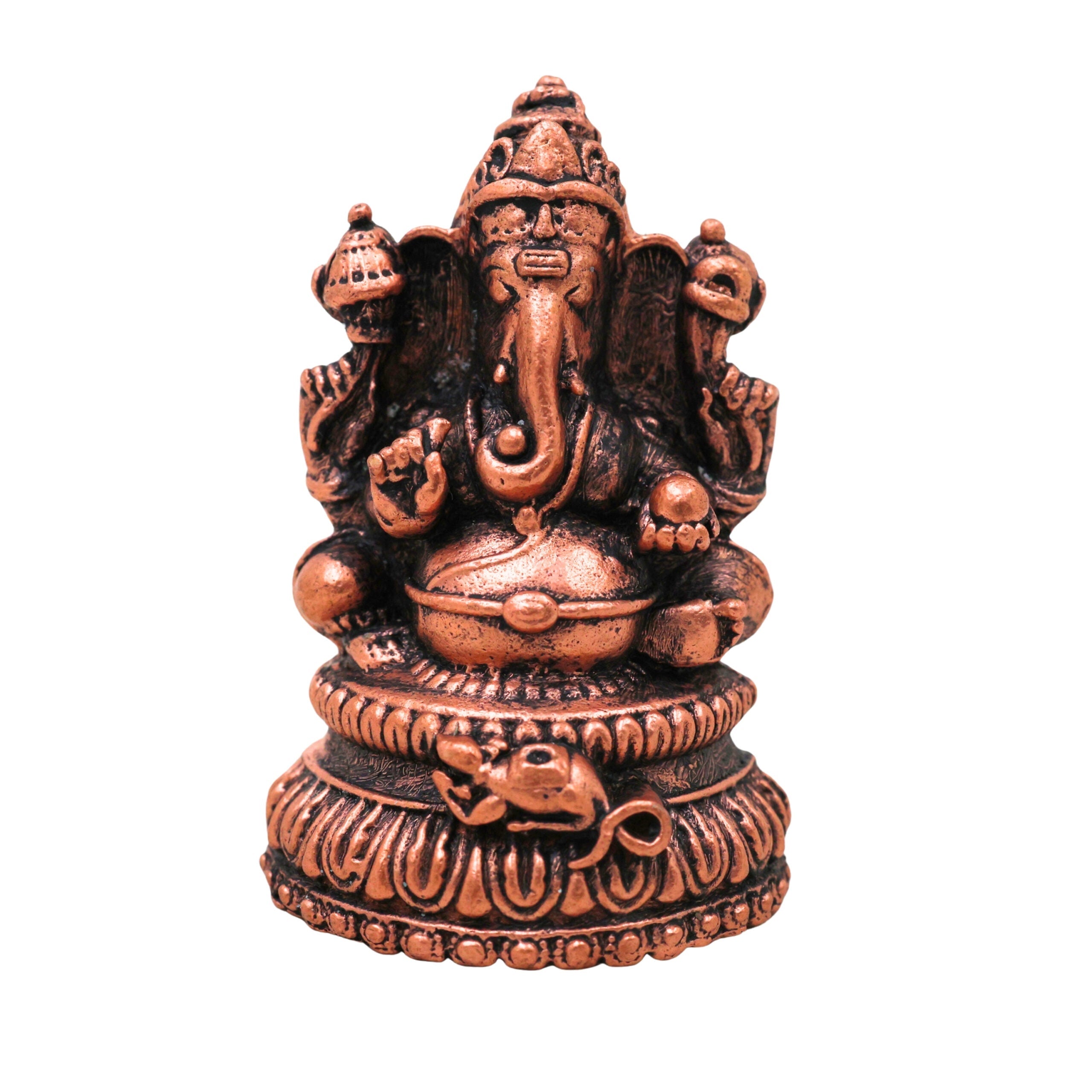 Copper Ganesha Idol Tamra Ganapati Vinayaka Siddhivinayak Murti for Pooja Decor, Brown, 2 Inch, 1 Piece