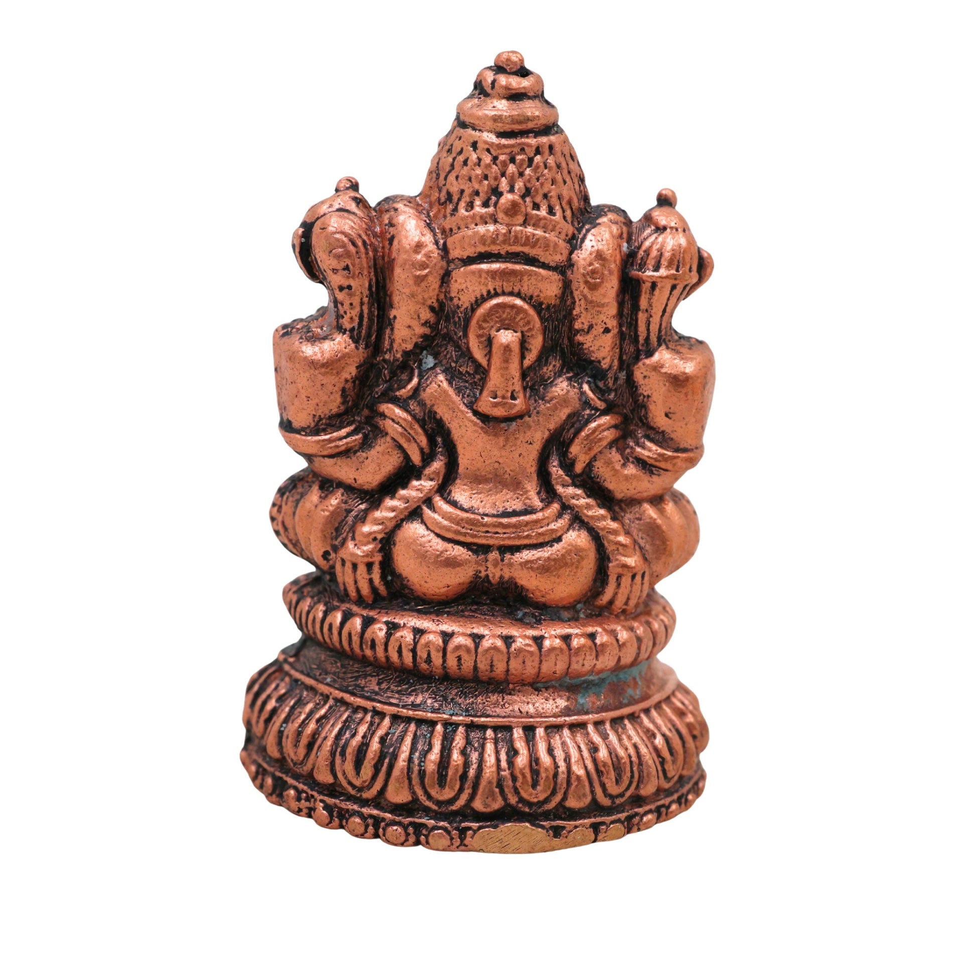 Copper Ganesha Idol Tamra Ganapati Vinayaka Siddhivinayak Murti for Pooja Decor, Brown, 2 Inch, 1 Piece