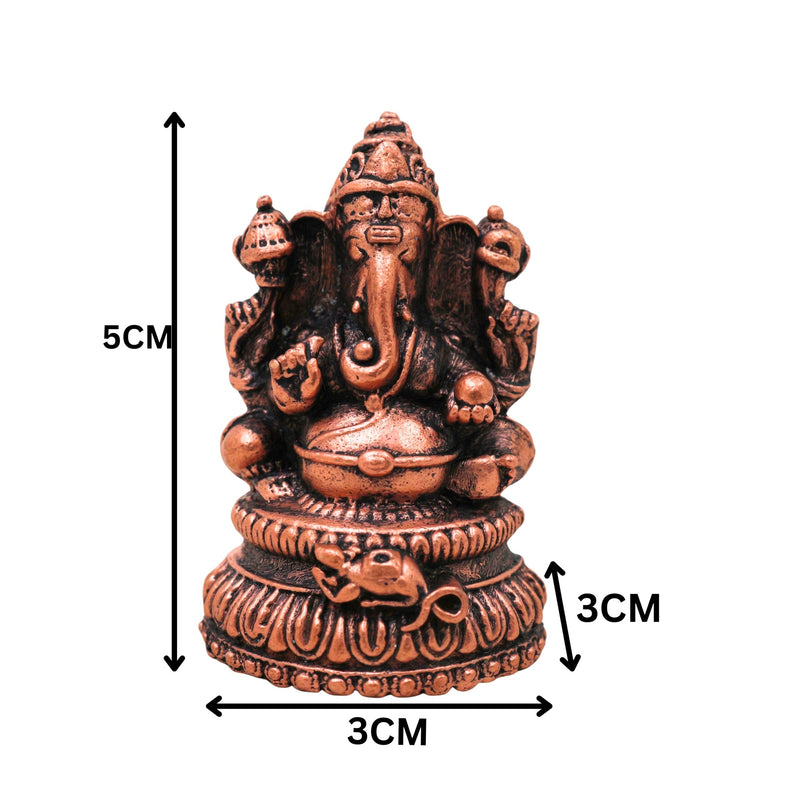 Copper Ganesha Idol Tamra Ganapati Vinayaka Siddhivinayak Murti for Pooja Decor, Brown, 2 Inch, 1 Piece