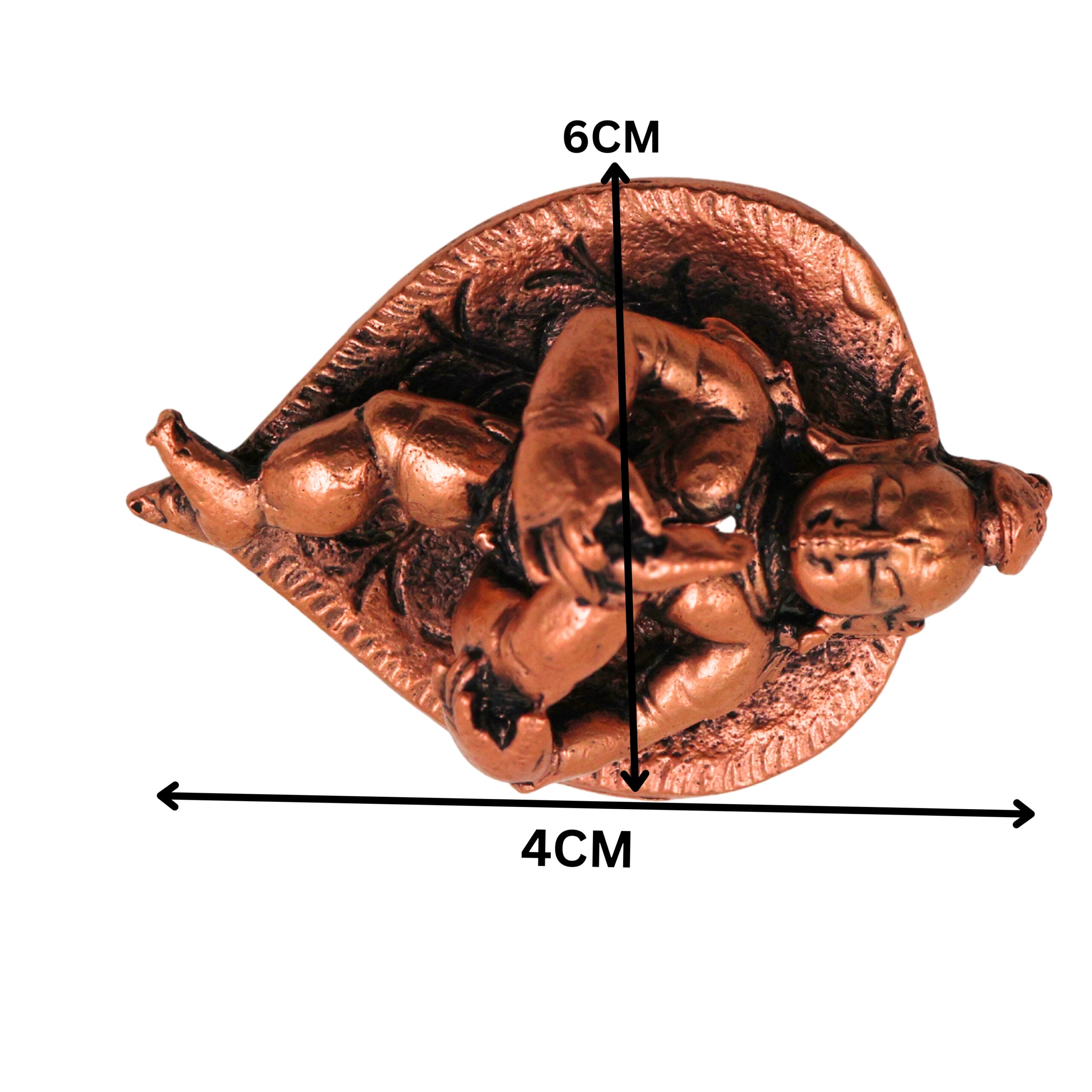 Copper Bala Krishna Idol on Leaf,Laddu Gopal Tamra Bal Gopal Balkrishna Murti Natkhat Kanhaiya Nandlal Navneet Makhan Chor Child Krishna Vigraha for Home Pooja Temple Decor, Brown, 1 Inch, 1 Piece