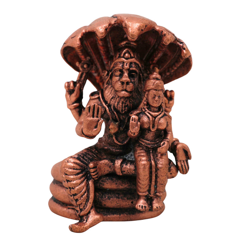 Copper Lakshmi Narasimha Idol, Sri Narasimhaswamy Tamra Murti Vigraha for Pooja & Home Decor, Brown, 2 Inch, 1 Piece