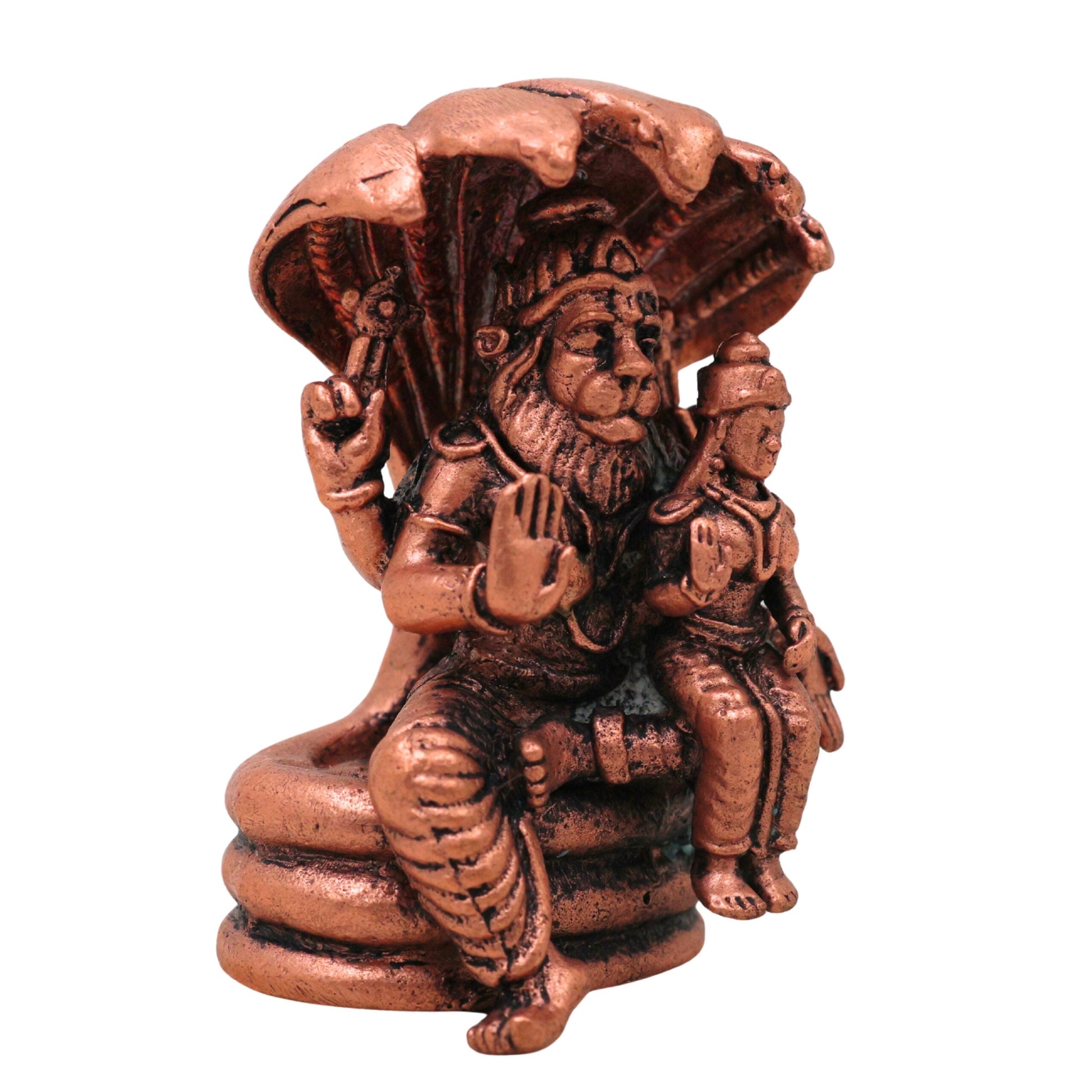 Copper Lakshmi Narasimha Idol, Sri Narasimhaswamy Tamra Murti Vigraha for Pooja & Home Decor, Brown, 2 Inch, 1 Piece