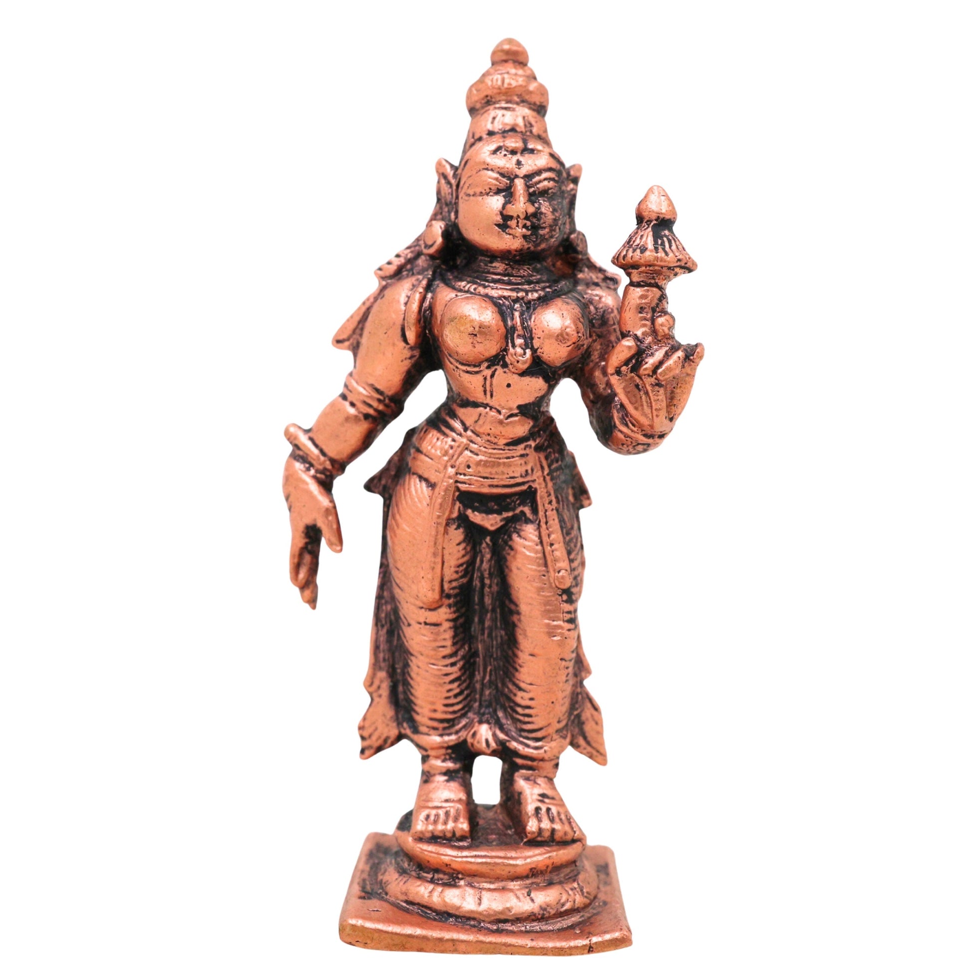 Copper Parvati Idol Tamra Uma Gauri Amman Murti Shakti Devi Vigraha for Pooja Mandir Home Decor, Brown, 3 Inch, 1 Piece