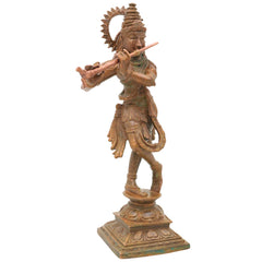 Bronze Shri Krishna Idol, Venugopala Govinda Gopala Madhava Murari Panchaloha Style Handmade South Indian Chola Art Murti for Home Temple Pooja Decor, Brown, 8 Inch, 1 Piece