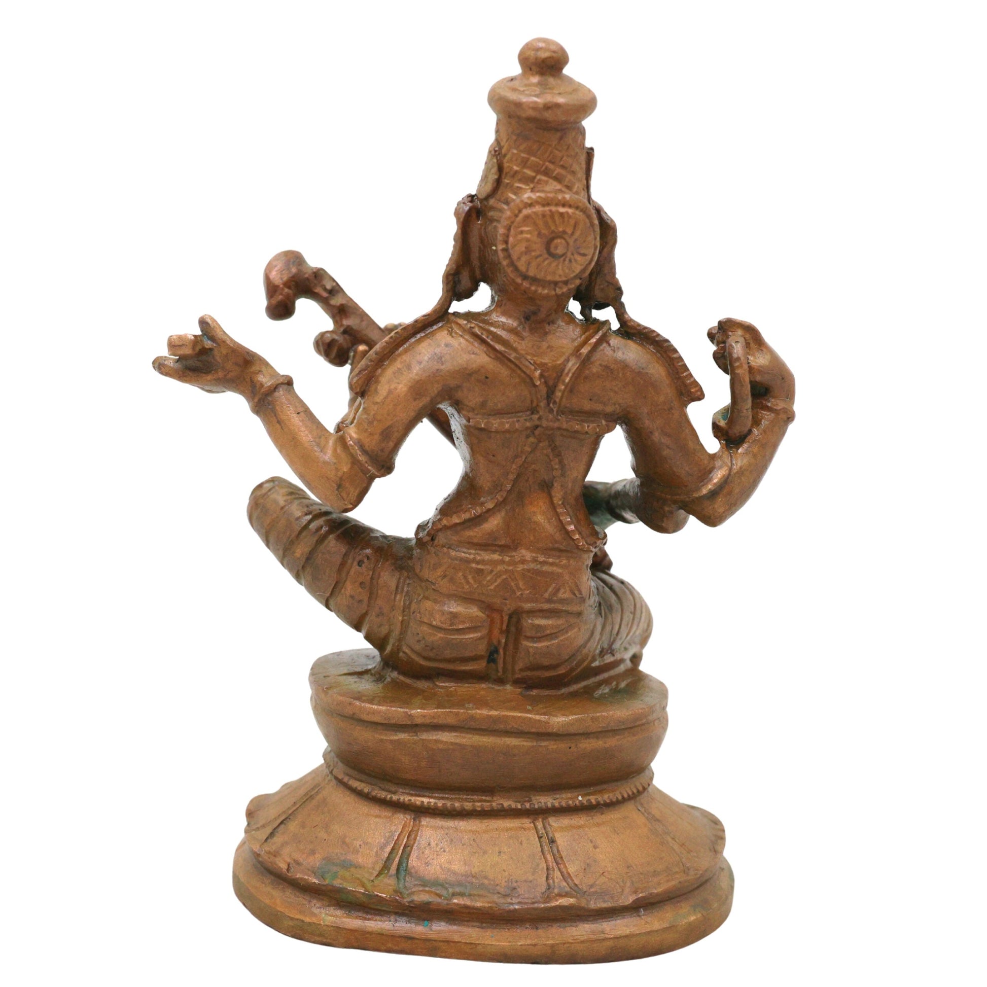 Bronze Saraswati Idol Sharada Devi Vagdevi Bharati Kalaimagal Murti for Pooja Mandir Home Decor, Brown, 3.5 Inch, 1 Piece
