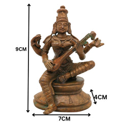 Bronze Saraswati Idol Sharada Devi Vagdevi Bharati Kalaimagal Murti for Pooja Mandir Home Decor, Brown, 3.5 Inch, 1 Piece