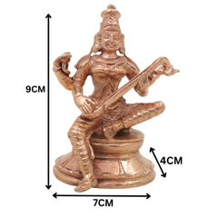 Bronze Saraswati Idol Veena Vadini Sharada Vagdevi Murti Panchaloha Style Statue for Home Temple Decor, Gold, 3.5 Inch, 1 Piece