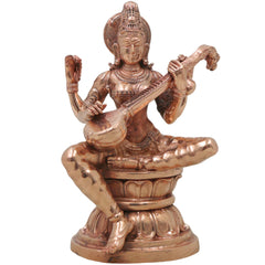 Bronze Saraswati Idol, Sharada Vani Mahasaraswati Murti for Pooja, Home Decor & Gifting, Gold, 4.5 Inch, 1 Piece