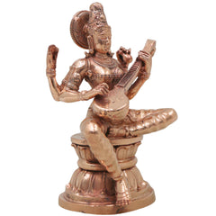 Bronze Saraswati Idol, Sharada Vani Mahasaraswati Murti for Pooja, Home Decor & Gifting, Gold, 4.5 Inch, 1 Piece