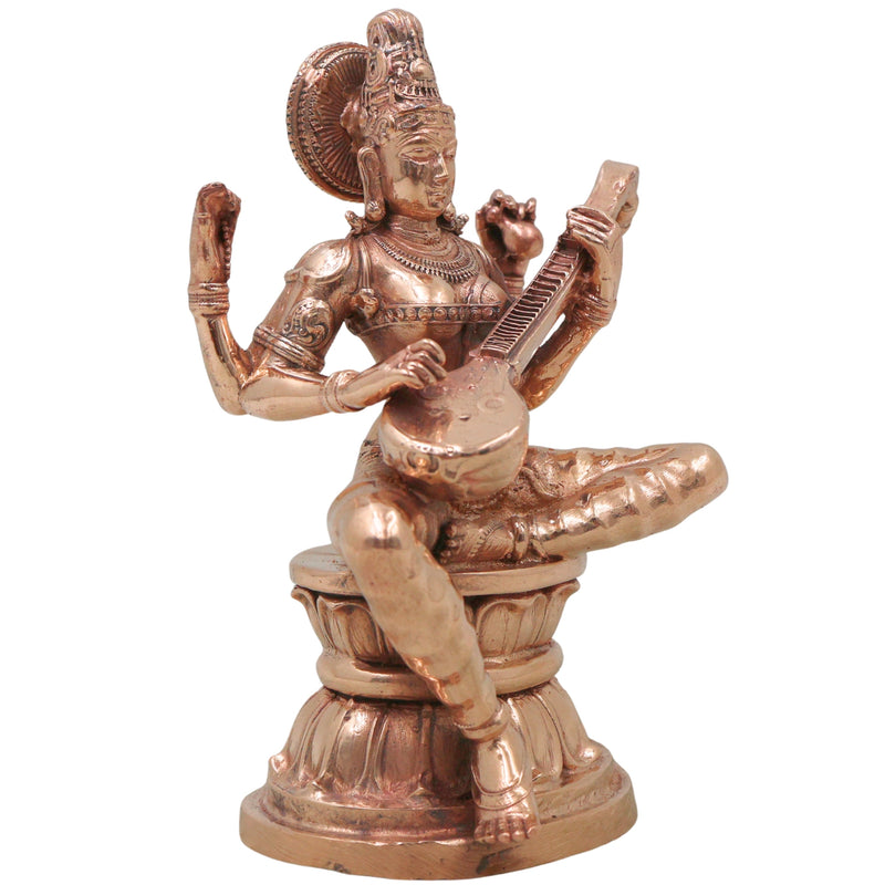 Bronze Saraswati Idol, Sharada Vani Mahasaraswati Murti for Pooja, Home Decor & Gifting, Gold, 4.5 Inch, 1 Piece