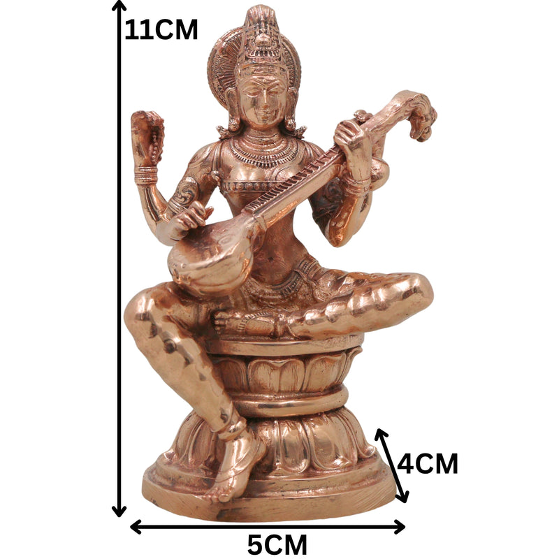 Bronze Saraswati Idol, Sharada Vani Mahasaraswati Murti for Pooja, Home Decor & Gifting, Gold, 4.5 Inch, 1 Piece