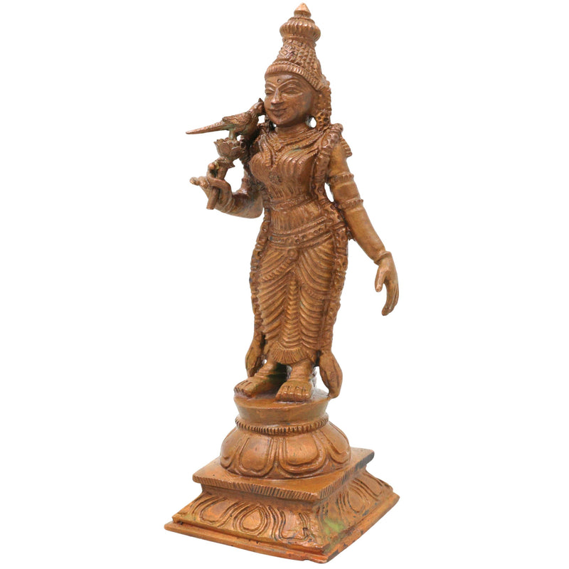 Bronze Meenakshi Amman Idol, Madurai Meenakshi Ambal Devi Murti, South Indian Chola Style Kamsya Panchaloha Vigraha for Home Temple Pooja, Brown, 6 Inch, 1 Piece