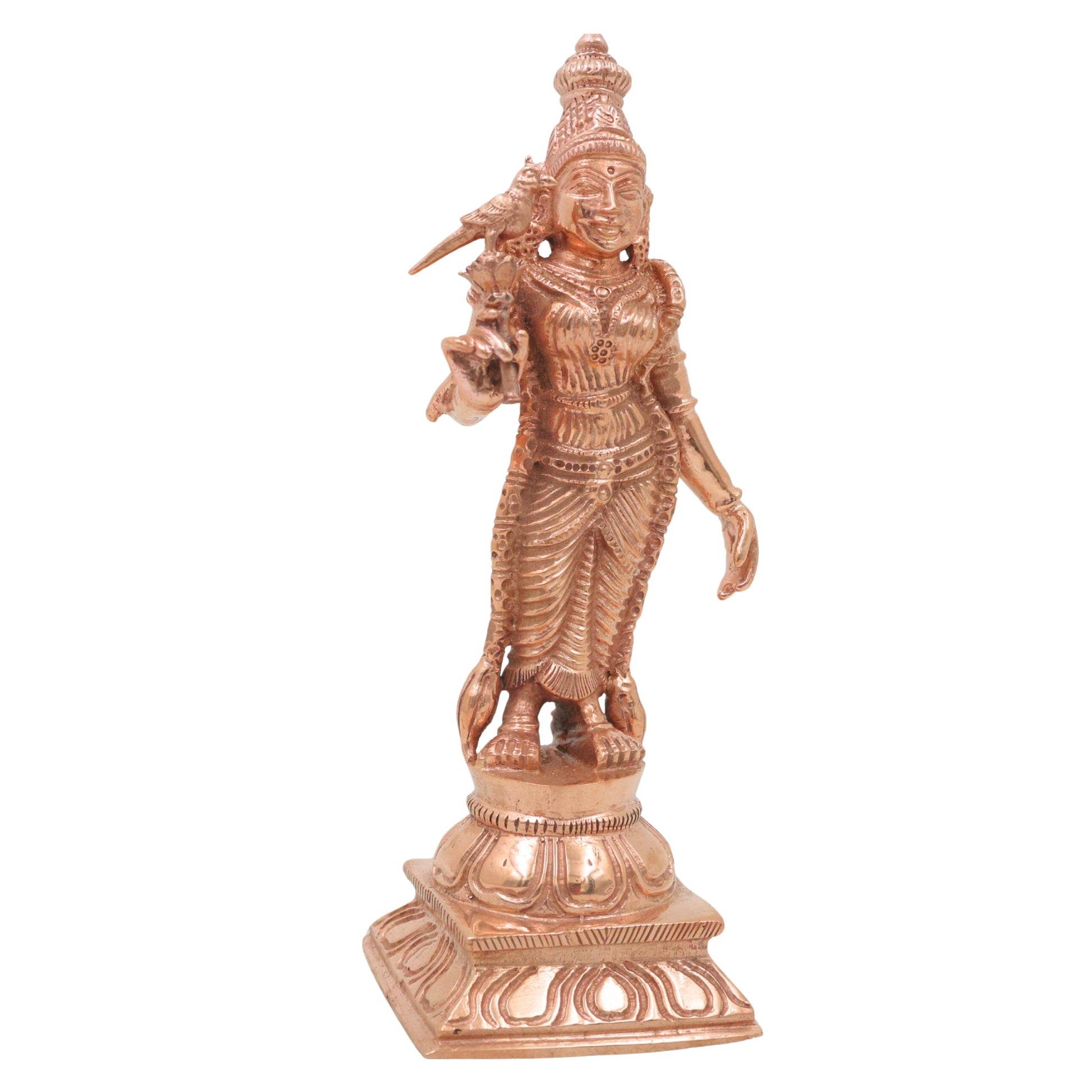 Bronze Meenakshi Amman Idol, Madurai Meenakshi Ambal Sundareshwari Shakti Devi Chola Style Murti for Home Temple Pooja Decor, Gold, 6 Inch, 1 Piece
