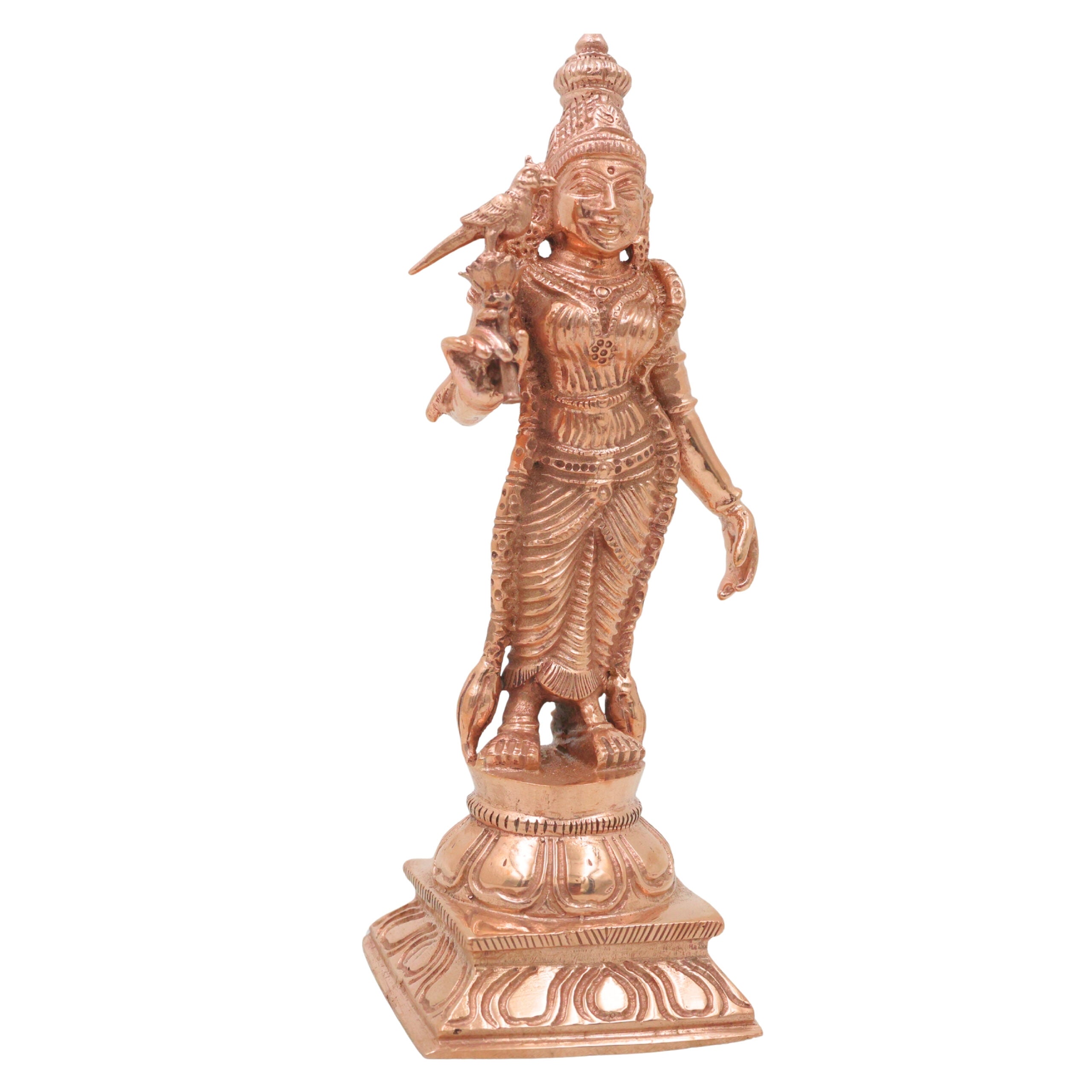 Bronze Meenakshi Amman Idol, Madurai Meenakshi Ambal Sundareshwari Shakti Devi Chola Style Murti for Home Temple Pooja Decor, Gold, 6 Inch, 1 Piece