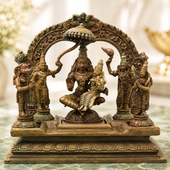 Bronze Vishnu Darbar Lakshmi Narayan Sriman Narayana Perumal Vaikuntha Murti Idol, Brown, 6 Inch, 1 Piece