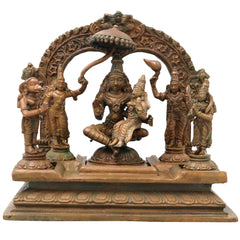 Bronze Vishnu Darbar Lakshmi Narayan Sriman Narayana Perumal Vaikuntha Murti Idol, Brown, 6 Inch, 1 Piece