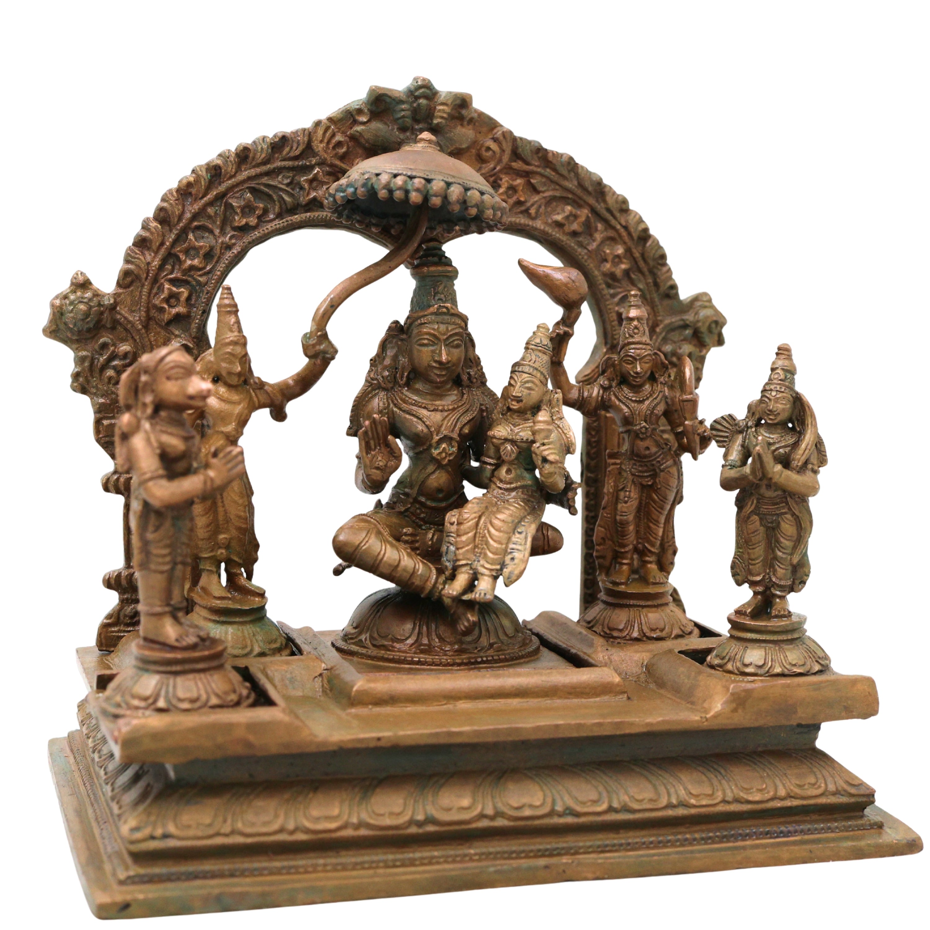 Bronze Vishnu Darbar Lakshmi Narayan Sriman Narayana Perumal Vaikuntha Murti Idol, Brown, 6 Inch, 1 Piece