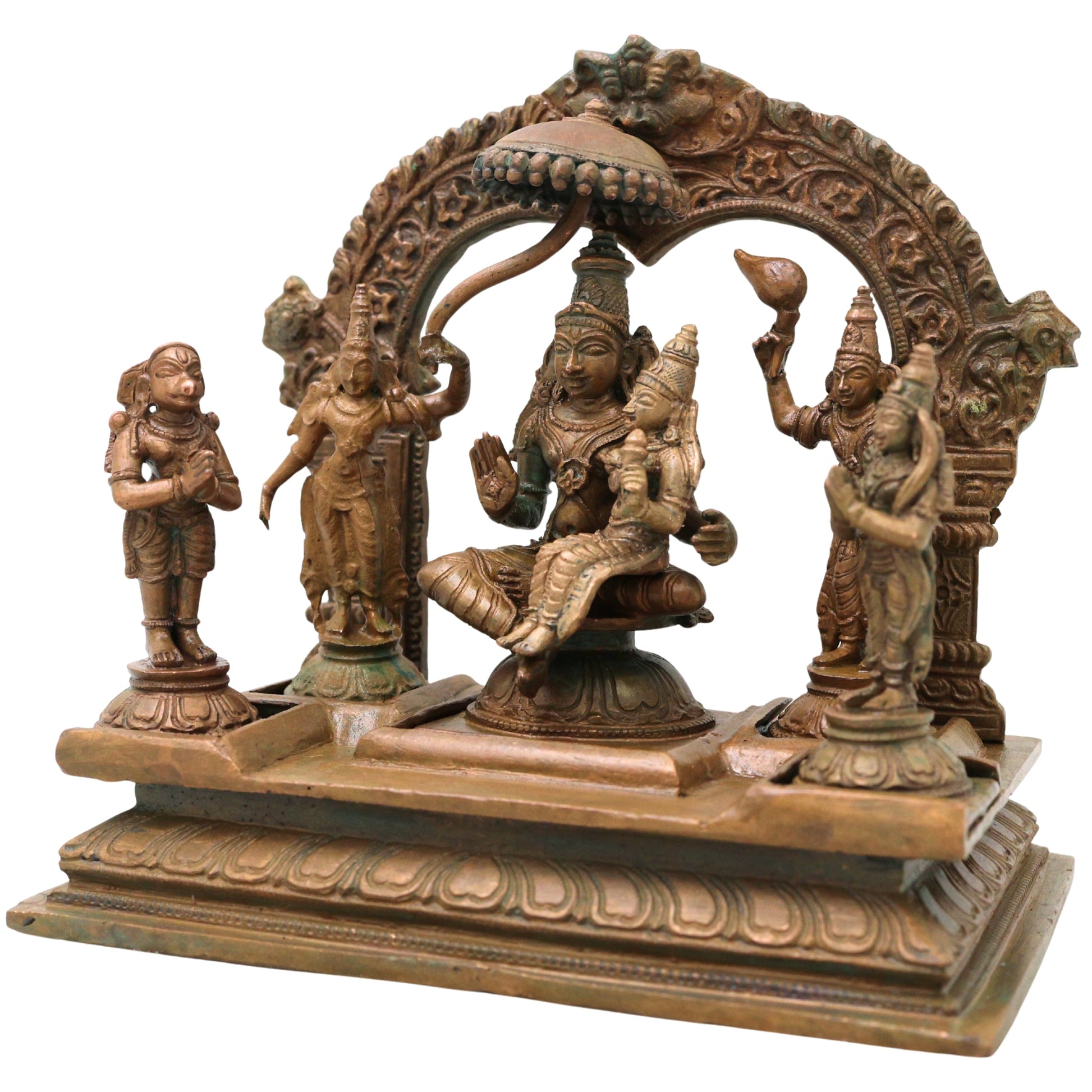 Bronze Vishnu Darbar Lakshmi Narayan Sriman Narayana Perumal Vaikuntha Murti Idol, Brown, 6 Inch, 1 Piece