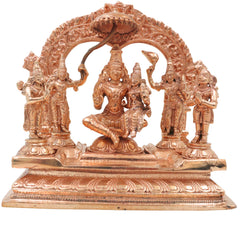 Bronze Vishnu Darbar Idol, Lakshmi Narayana Sriman Narayana Maha Vishnu Parivar Panchaloha Style Kansa Temple Sculpture for Home Mandir & Pooja, Gold, 6.5 Inch, 1 Piece