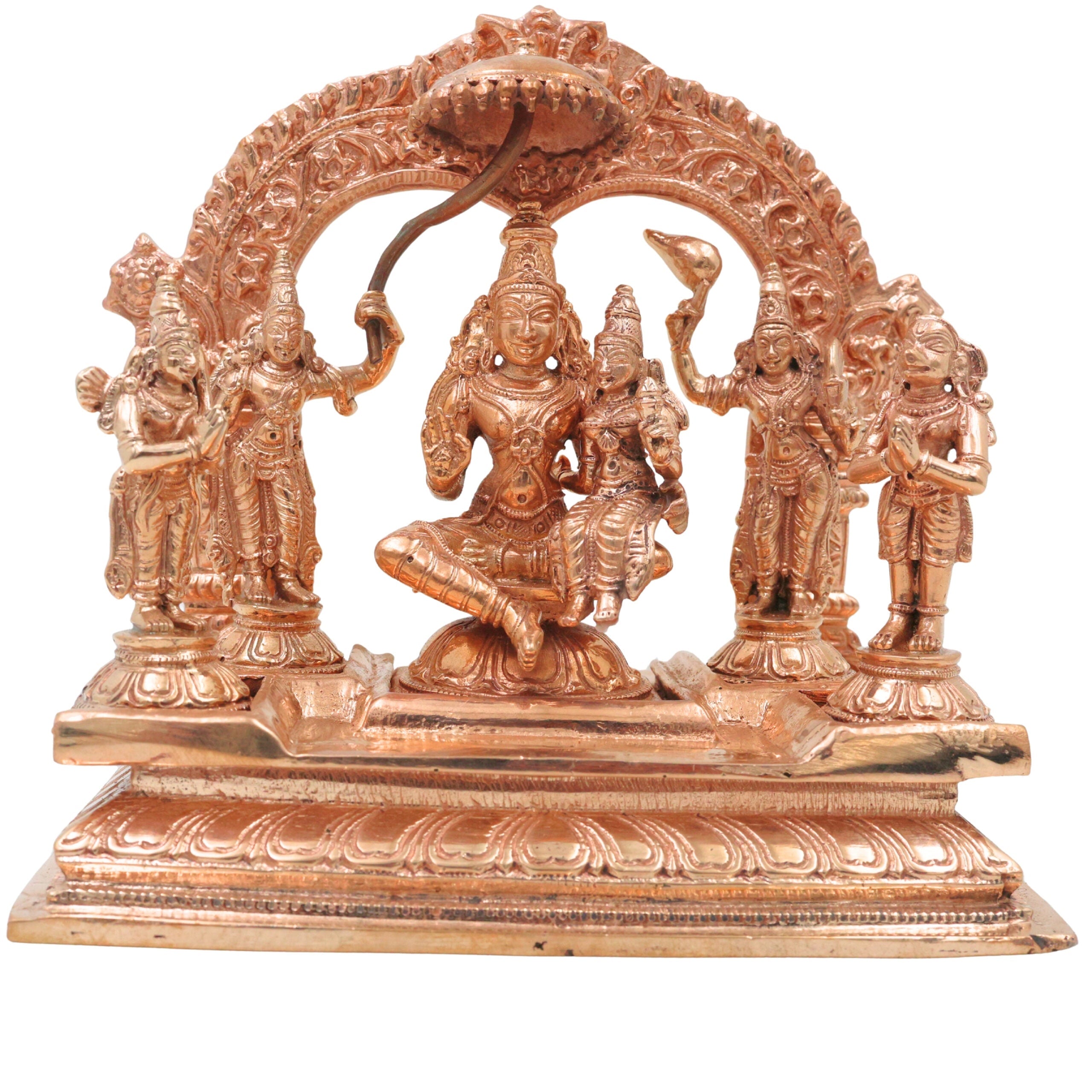 Bronze Vishnu Darbar Idol, Lakshmi Narayana Sriman Narayana Maha Vishnu Parivar Panchaloha Style Kansa Temple Sculpture for Home Mandir & Pooja, Gold, 6.5 Inch, 1 Piece