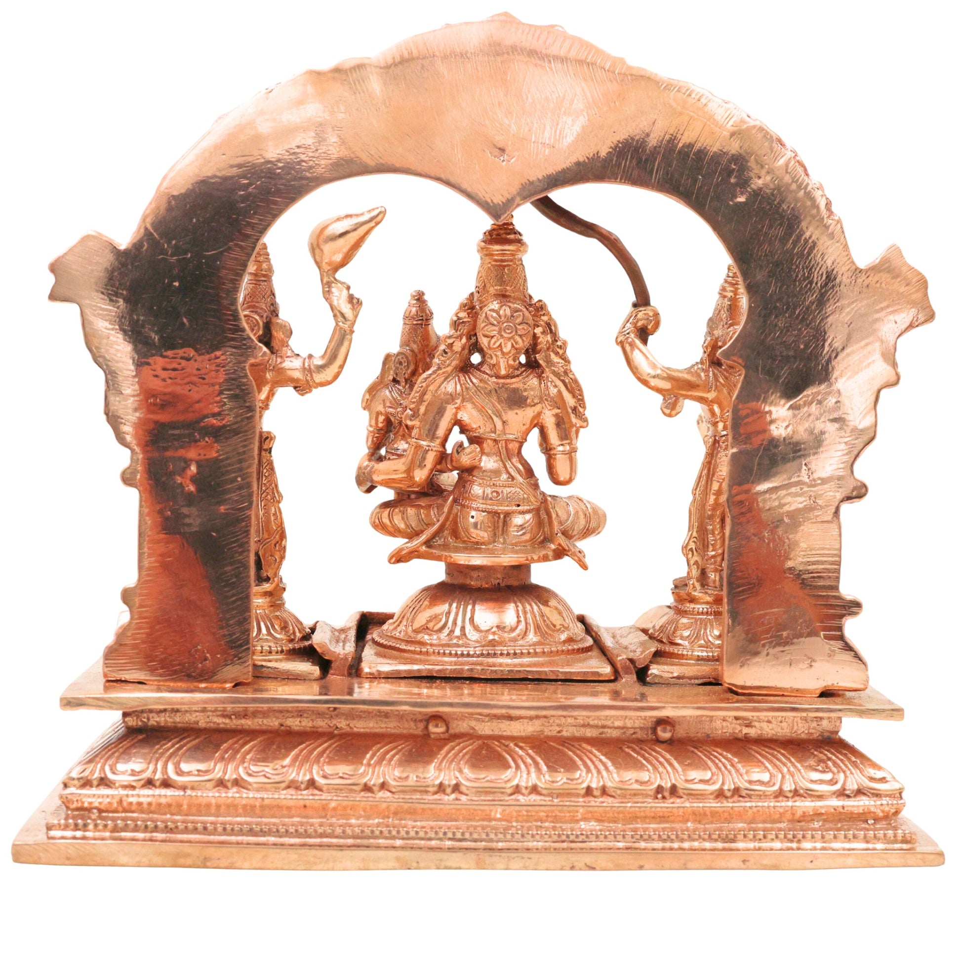 Bronze Vishnu Darbar Idol, Lakshmi Narayana Sriman Narayana Maha Vishnu Parivar Panchaloha Style Kansa Temple Sculpture for Home Mandir & Pooja, Gold, 6.5 Inch, 1 Piece