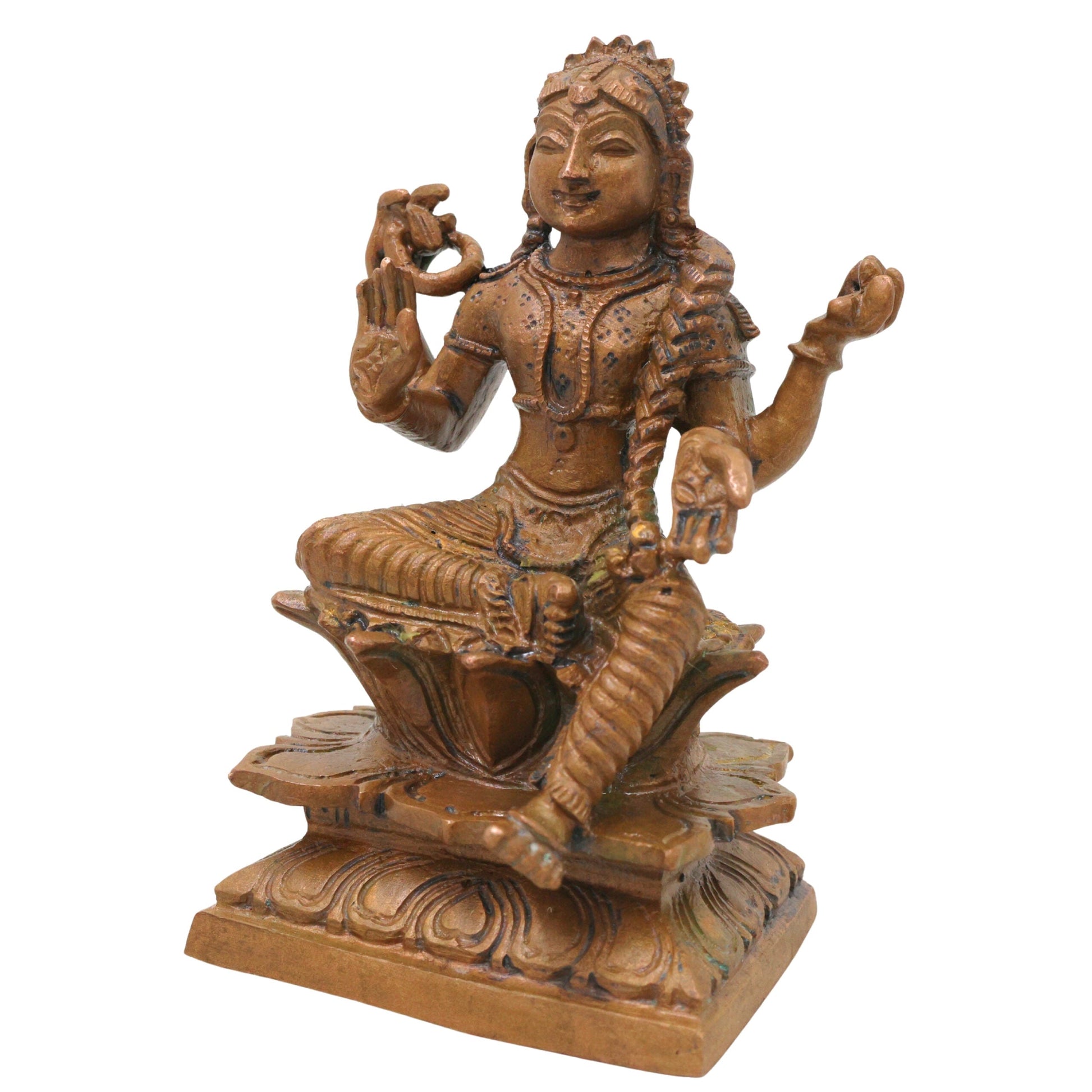Bronze Balambika Idol, Bala Tripura Sundari, Bala Lalithambika Parameshwari Rajarajeshwari Amman Chola Style Kanchu Kansya Devi Sculpture for Home Temple Pooja, Brown, 4.5 Inch, 1 Piece