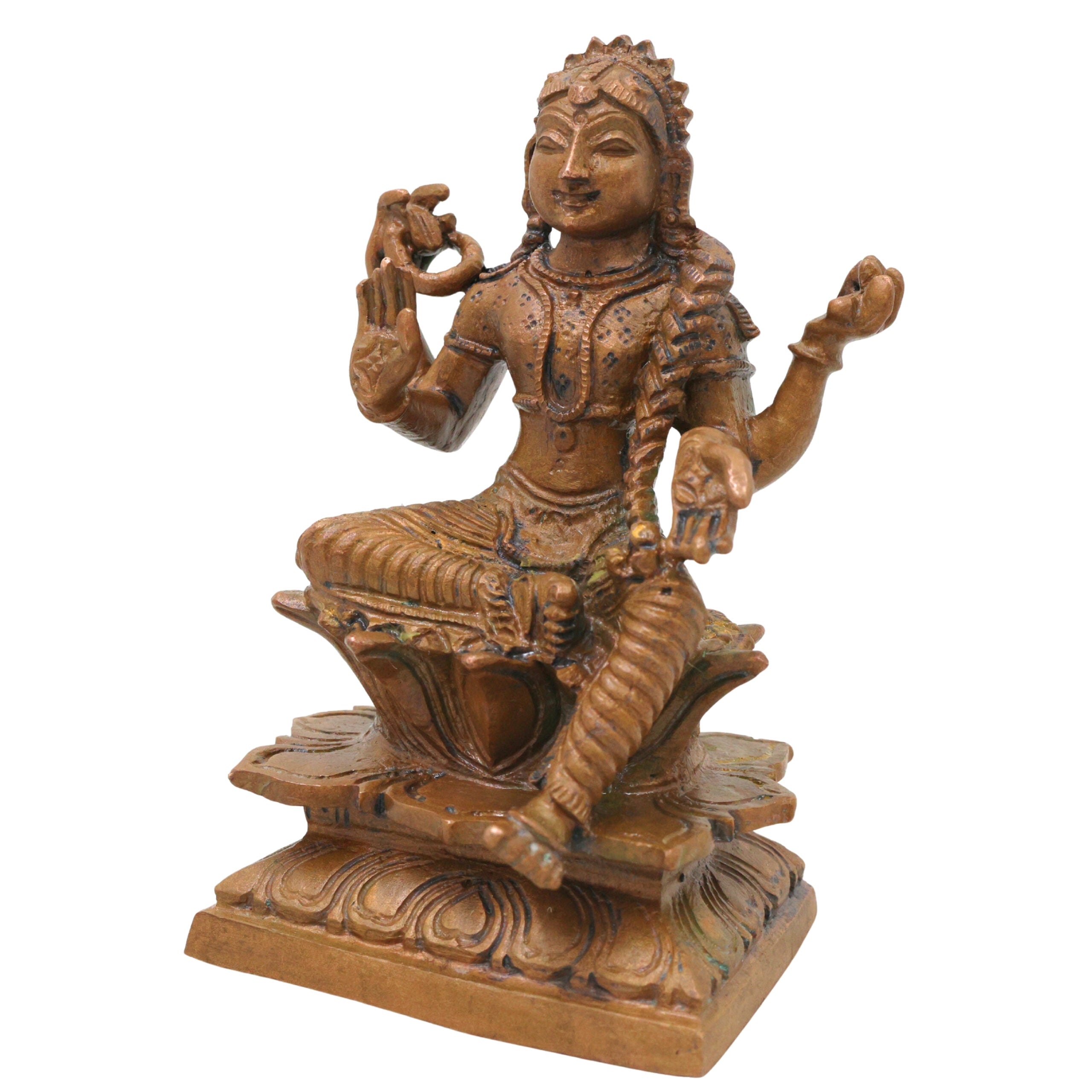 Bronze Balambika Idol, Bala Tripura Sundari, Bala Lalithambika Parameshwari Rajarajeshwari Amman Chola Style Kanchu Kansya Devi Sculpture for Home Temple Pooja, Brown, 4.5 Inch, 1 Piece