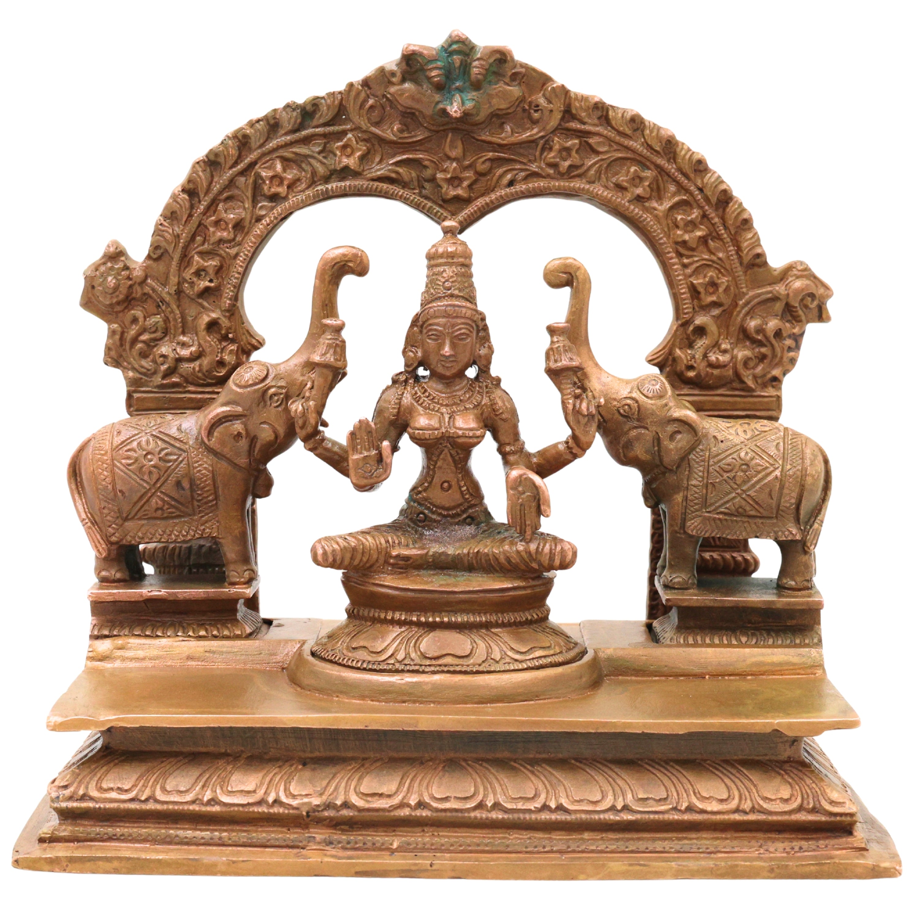 Bronze Gaja Lakshmi Idol Sri Gajalakshmi Mahalakshmi Devi Elephant Lakshmi Murti Traditional Chola Art Statue for Puja Mandir Decor, Brown, 6.5 Inch, 1 Piece