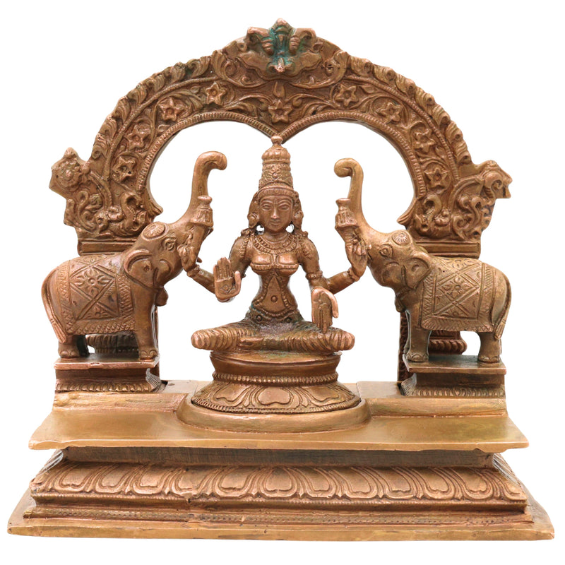 Bronze Gaja Lakshmi Idol Sri Gajalakshmi Mahalakshmi Devi Elephant Lakshmi Murti Traditional Chola Art Statue for Puja Mandir Decor, Brown, 6.5 Inch, 1 Piece